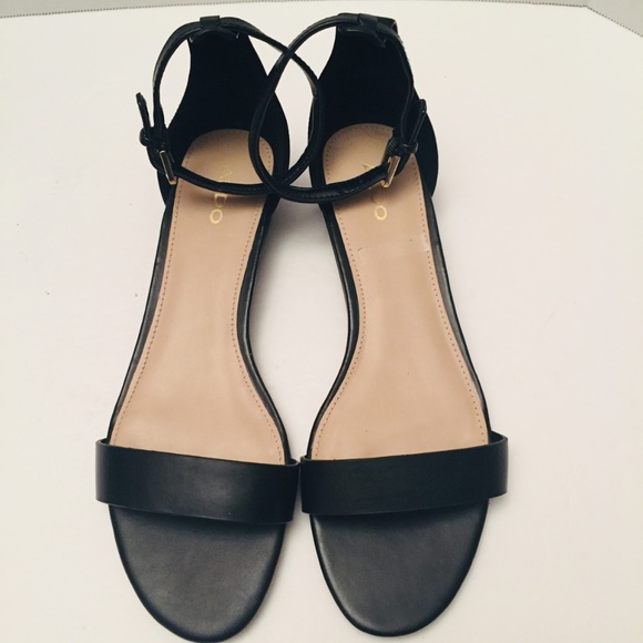 Aldo Shoes - Aldo Black Ankle Strap Low Wedge Heel Sandal